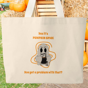 Funny Ghost Pumpkin Spice Latte Large Tote Bag