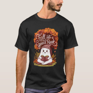 Funny Ghost Reading Book Halloween Fall Into A Goo T-Shirt
