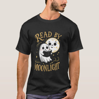 Funny Ghost Reading Book Read By Moonlight Hallowe T-Shirt
