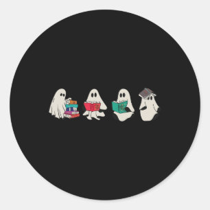 Funny Ghost Reading Books Cute Spooky Halloween Bo Classic Round Sticker