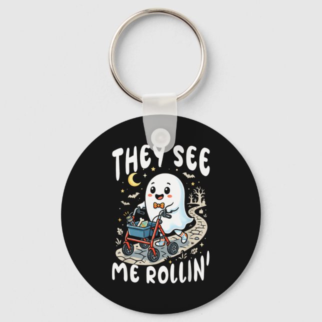 Funny ghost see rollin physical therapy halloween keychain (Front)