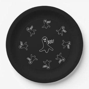 funny ghost shouting boo for halloween  paper plate