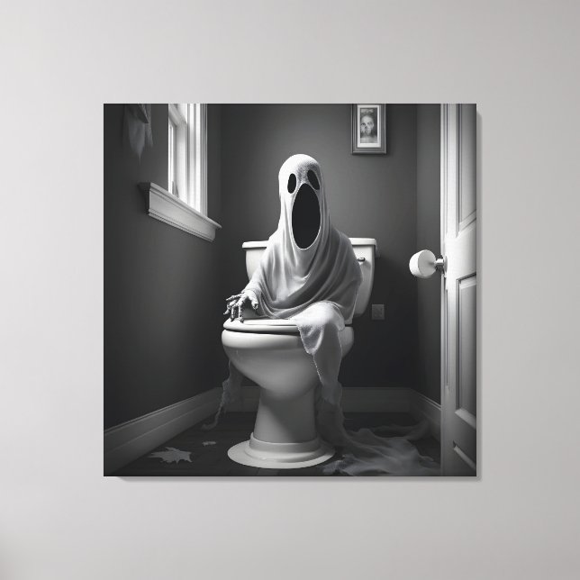 Funny ghost sitting in toilet canvas print (Front)