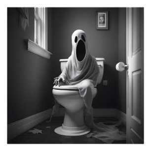 Funny ghost sitting in toilet photo print