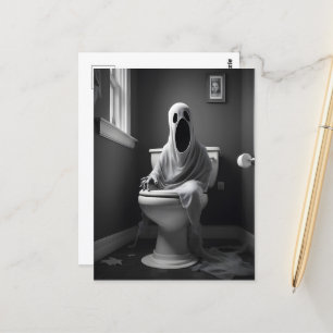 Funny ghost sitting in toilet postcard