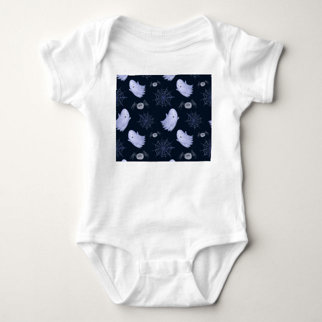 Funny Ghost Spider Halloween Pattern. Baby Bodysuit (Front)