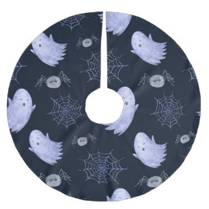 Funny Ghost Spider Halloween Pattern. Brushed Polyester Tree Skirt
