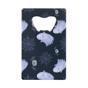 Funny Ghost Spider Halloween Pattern. Credit Card Bottle Opener