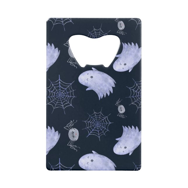 Funny Ghost Spider Halloween Pattern. Credit Card Bottle Opener (Front)