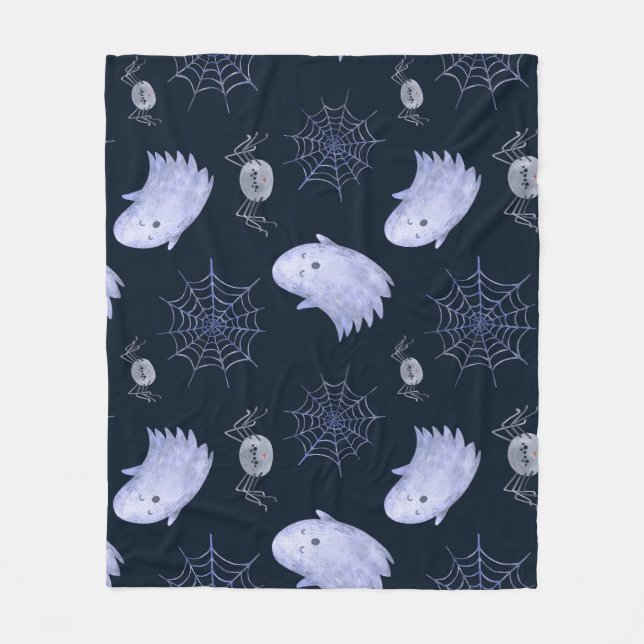 Funny Ghost Spider Halloween Pattern. Fleece Blanket (Front)