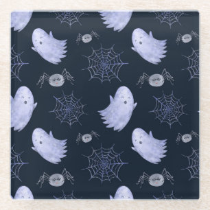 Funny Ghost Spider Halloween Pattern. Glass Coaster