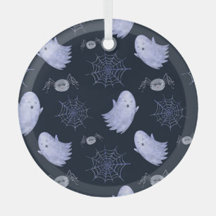 Funny Ghost Spider Halloween Pattern. Glass Ornament