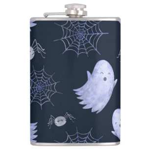 Funny Ghost Spider Halloween Pattern. Hip Flask
