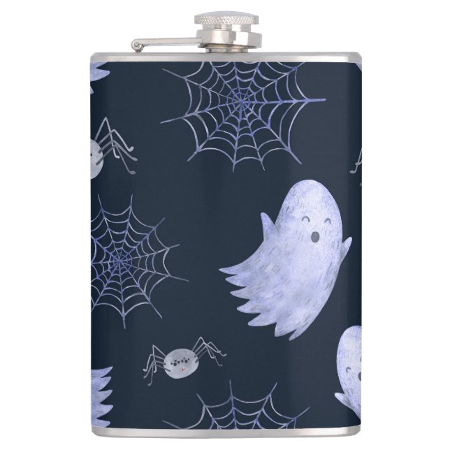 Funny Ghost Spider Halloween Pattern. Hip Flask (Front)