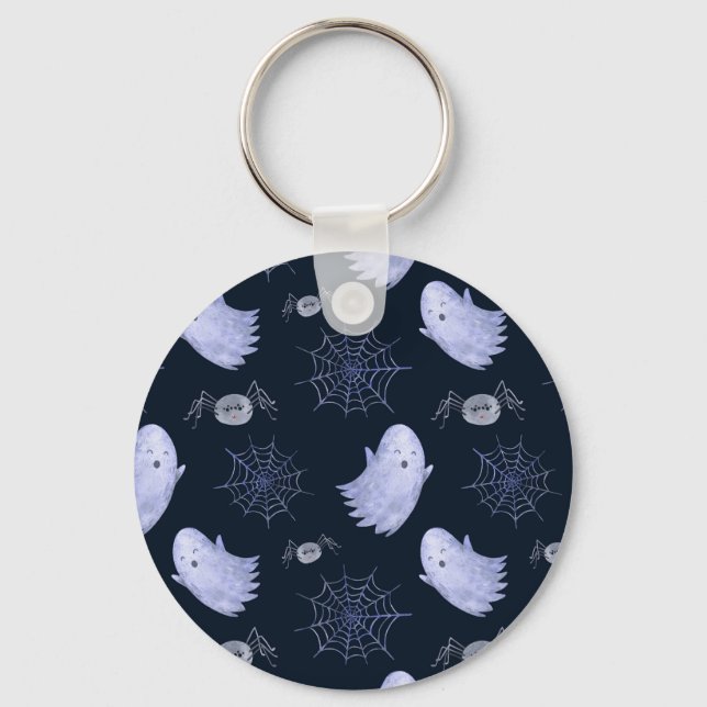 Funny Ghost Spider Halloween Pattern. Keychain (Front)