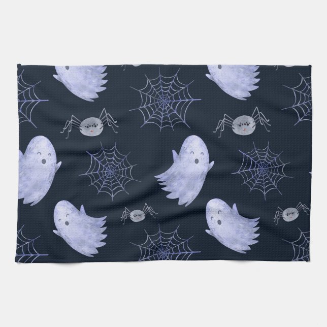 Funny Ghost Spider Halloween Pattern. Kitchen Towel (Horizontal)