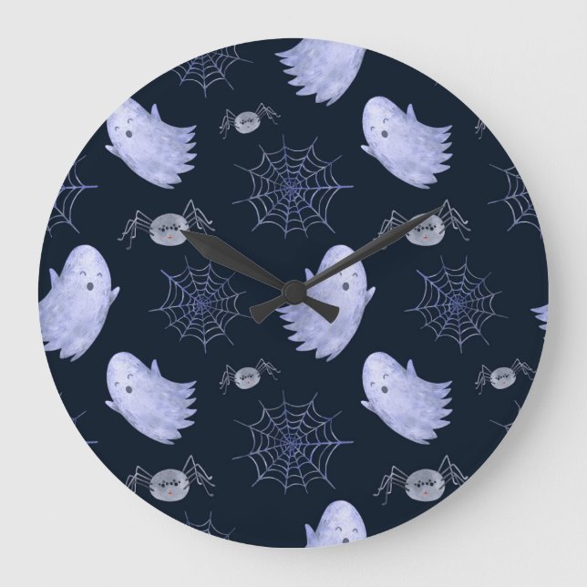 Funny Ghost Spider Halloween Pattern. Large Clock (Front)