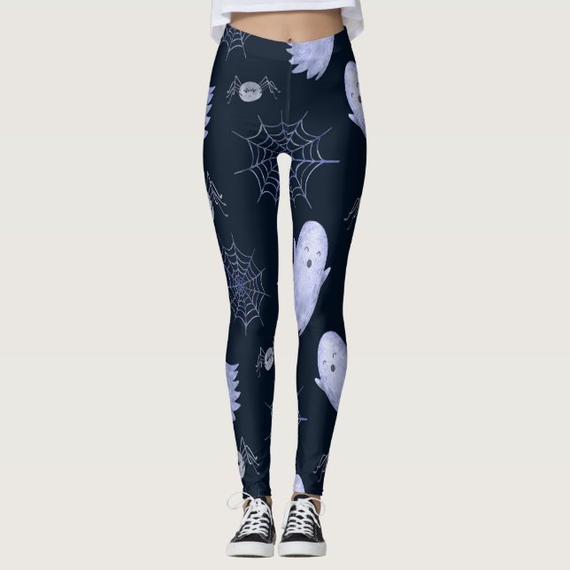 Funny Ghost Spider Halloween Pattern. Leggings (Front)
