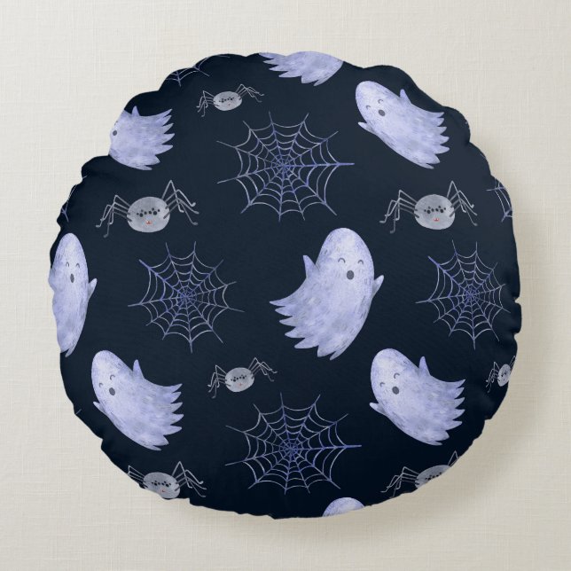 Funny Ghost Spider Halloween Pattern. Round Pillow (Front)