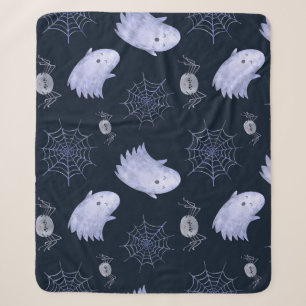 Funny Ghost Spider Halloween Pattern. Sherpa Blanket
