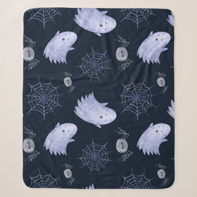 Funny Ghost Spider Halloween Pattern. Sherpa Blanket (Front)