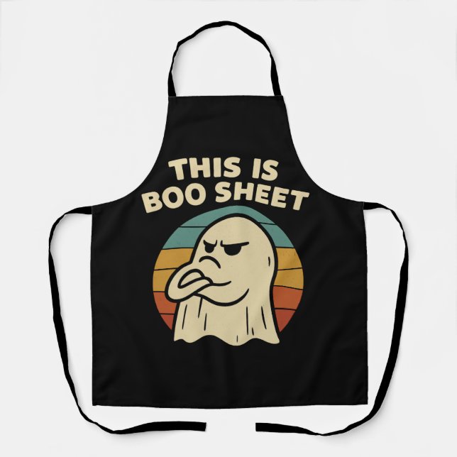 Funny Ghost "This Is Boo Sheet" Retro Halloween Apron (Front)