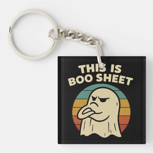 Funny Ghost "This Is Boo Sheet" Retro Halloween Keychain (Front)