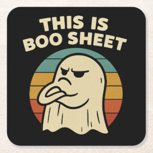 Funny Ghost "This Is Boo Sheet" Retro Halloween Square Paper Coaster