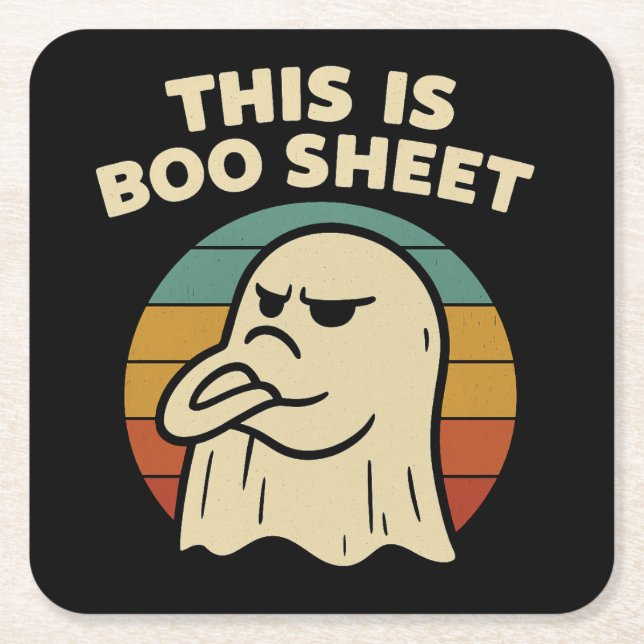Funny Ghost "This Is Boo Sheet" Retro Halloween Square Paper Coaster (Front)