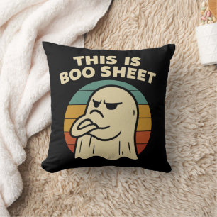 Funny Ghost "This Is Boo Sheet" Retro Halloween Throw Pillow