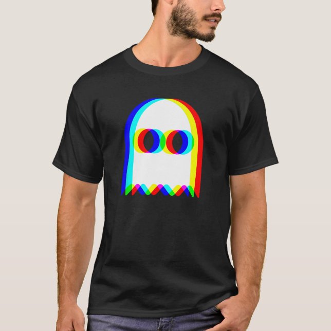 Funny Ghost Trippy Vaporwave Halloween Techno Rave T-Shirt (Front)