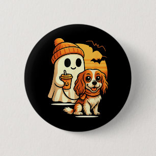 Funny Ghost Walking Cavalier King Charles Dog 2 Inch Round Button