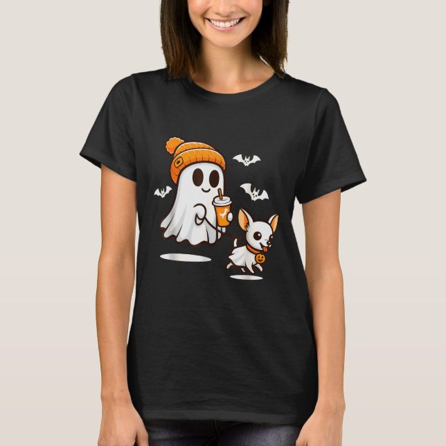 Funny Ghost Walking Chihuahua Dog Halloween Women  T-Shirt (Front)