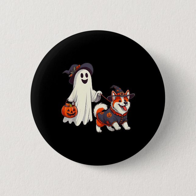 Funny Ghost Walking Dog Ghost Dog Halloween Night  2 Inch Round Button (Front)