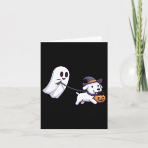 Funny Ghost Walking Dog Ghost Dog Halloween Night Card