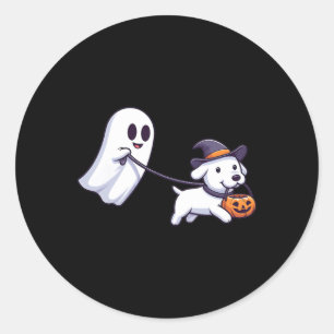 Funny Ghost Walking Dog Ghost Dog Halloween Night Classic Round Sticker