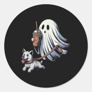 Funny Ghost Walking Dog Ghost Dog Halloween Night Classic Round Sticker