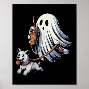 Funny Ghost Walking Dog Ghost Dog Halloween Night Poster