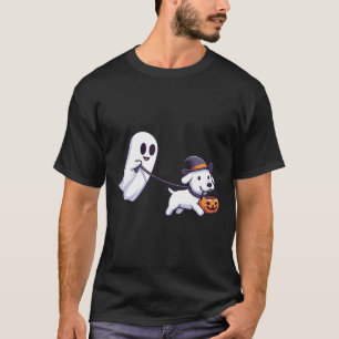 Funny Ghost Walking Dog Ghost Dog Halloween Night T-Shirt