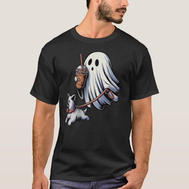 Funny Ghost Walking Dog ghost dog halloween Night T-Shirt (Front)