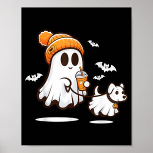 Funny Ghost Walking Dog Ghost Dog Halloween Women Poster