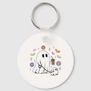 Funny Ghost Walking Dog Spooky Ghost Coffee Hallow Keychain