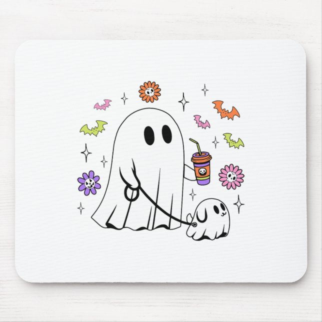 Funny Ghost Walking Dog Spooky Ghost Coffee Hallow Mouse Pad (Front)