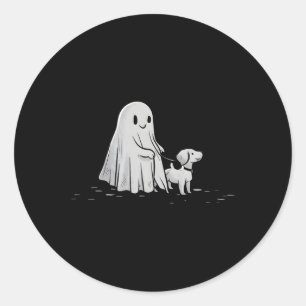 Funny Ghost Walking Dog Spooky Season Halloween Classic Round Sticker