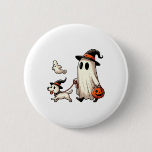 Funny Ghost Walking Dog Spooky Season Halloween Co 2 Inch Round Button