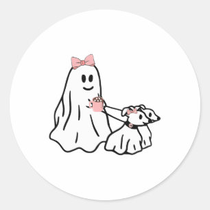 Funny Ghost Walking Dog Spooky Season Halloween Co Classic Round Sticker