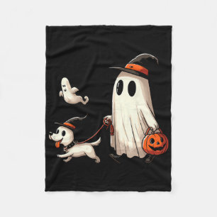 Funny Ghost Walking Dog Spooky Season Halloween Co Fleece Blanket
