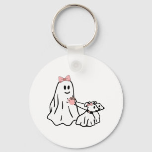 Funny Ghost Walking Dog Spooky Season Halloween Co Keychain