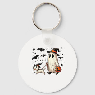 Funny Ghost Walking Dog Spooky Season Halloween Co Keychain