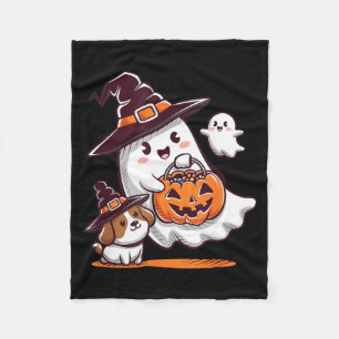 Funny Ghost Walking Dog Spooky Season Halloween Fleece Blanket